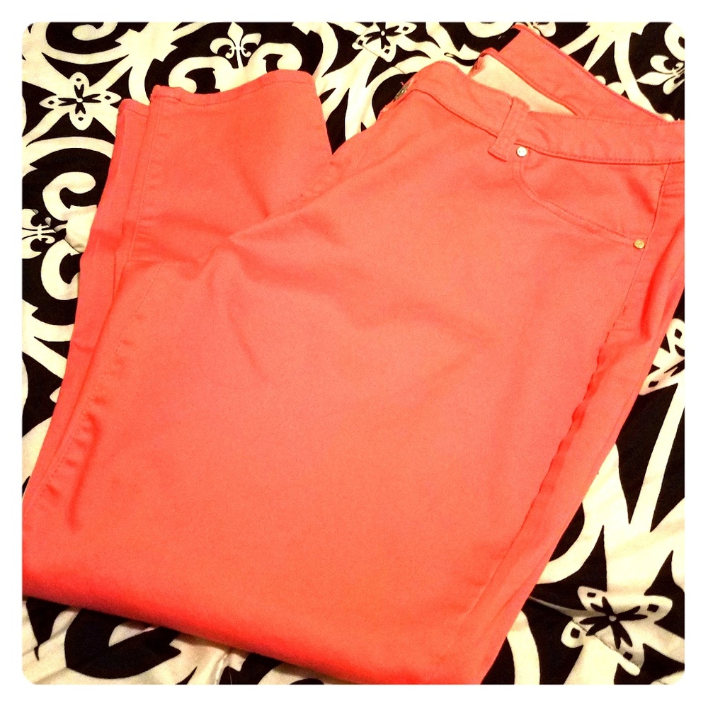 Women's coral skinny jeans